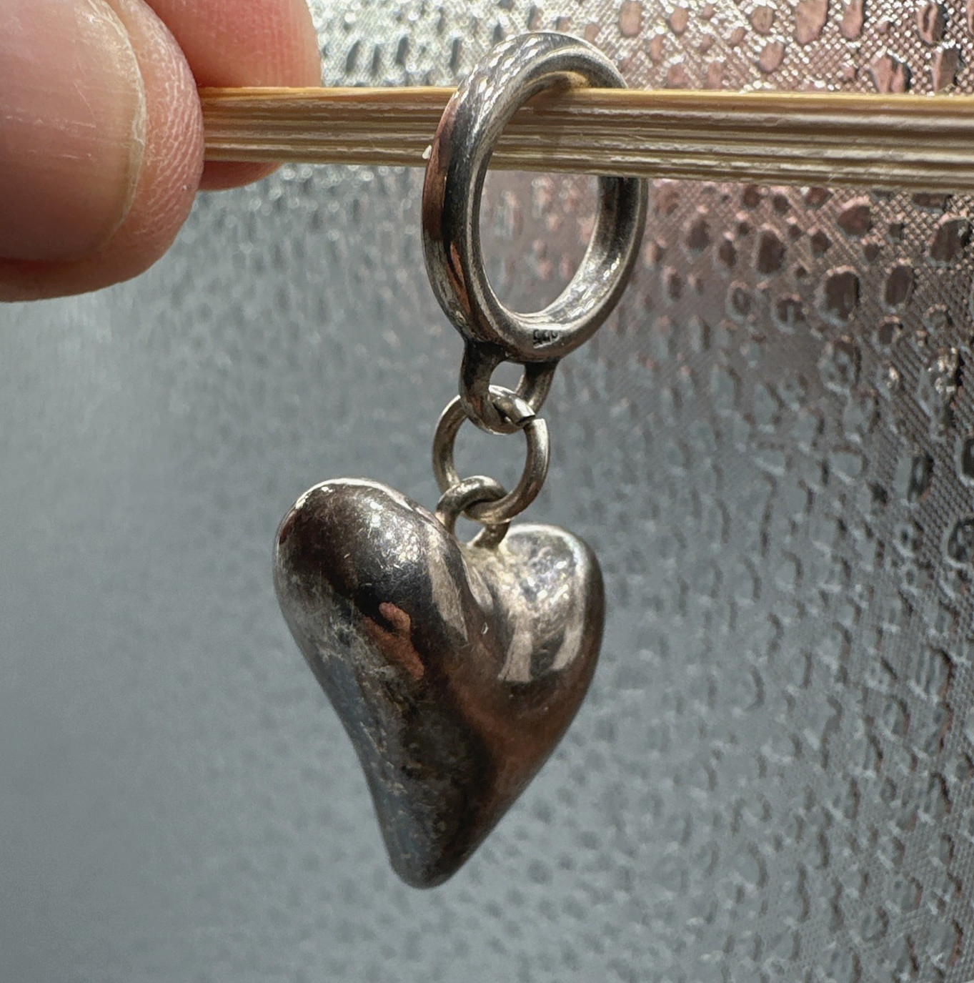 Vtg Sterling Silver Funky Asymmetrical Puffy Heart Pendant Oversized Bail 5g