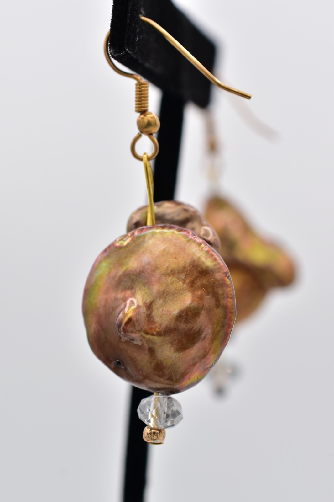Vintage Baroque Pearl Dangle Earrings Iridescent Copper Freshwater Drop BinBK