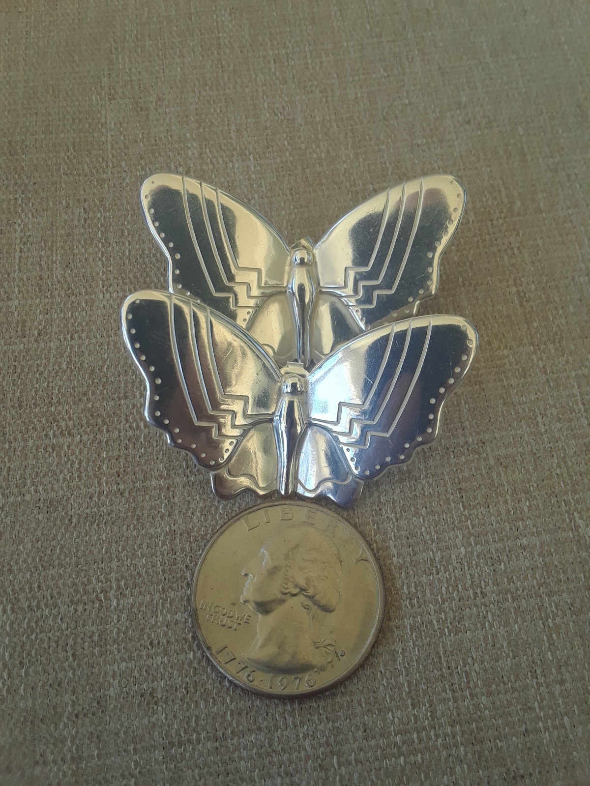 Vintage Sterling Silver Large Butterfly Stud Earrings About 1-3/4″ by 1″