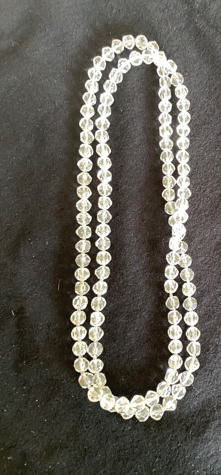 Antique Long Faceted Quartz Crystal Beads Hand Knotted Necklace 44”