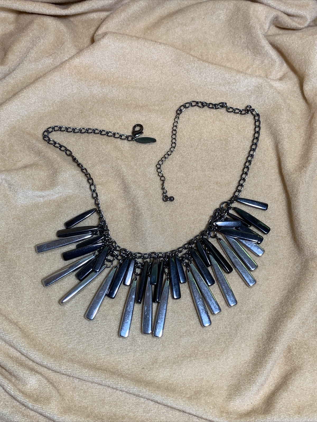Vintage signed NY Layered Large Fringe Necklace 2 Tone Silver Unique Boho Gypsy
