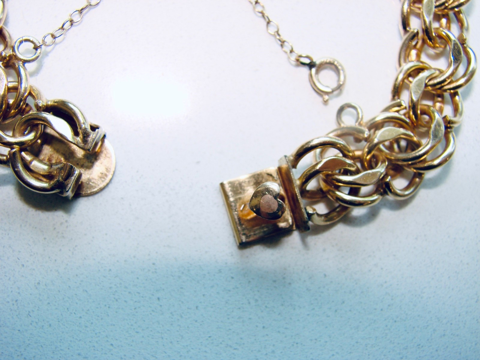 Vintage 12K Gold Filled Forstner Double Link Charm STARTER CHAIN Bracelet 7.25″