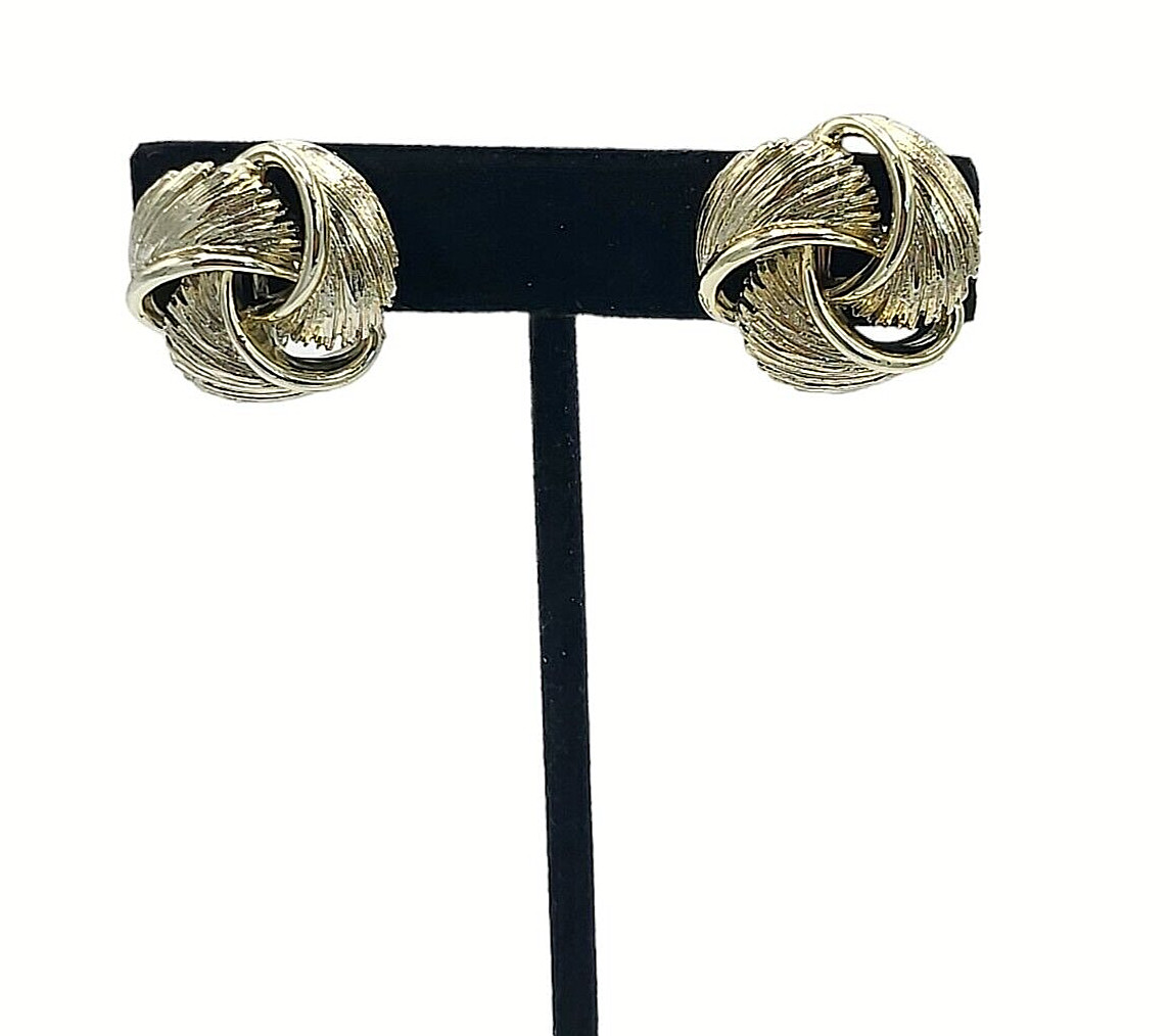 Vintage Lisner Earrings Knot Design Silver Tone Screw Back