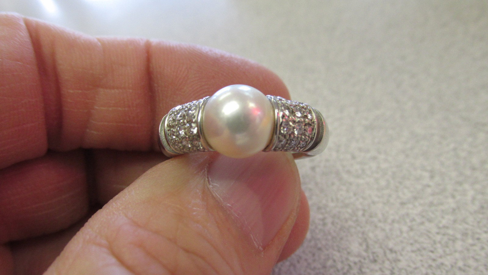 Mauboussin Tension Set Pearl & Diamond Ring 18k White Gold size 6 Make Offer