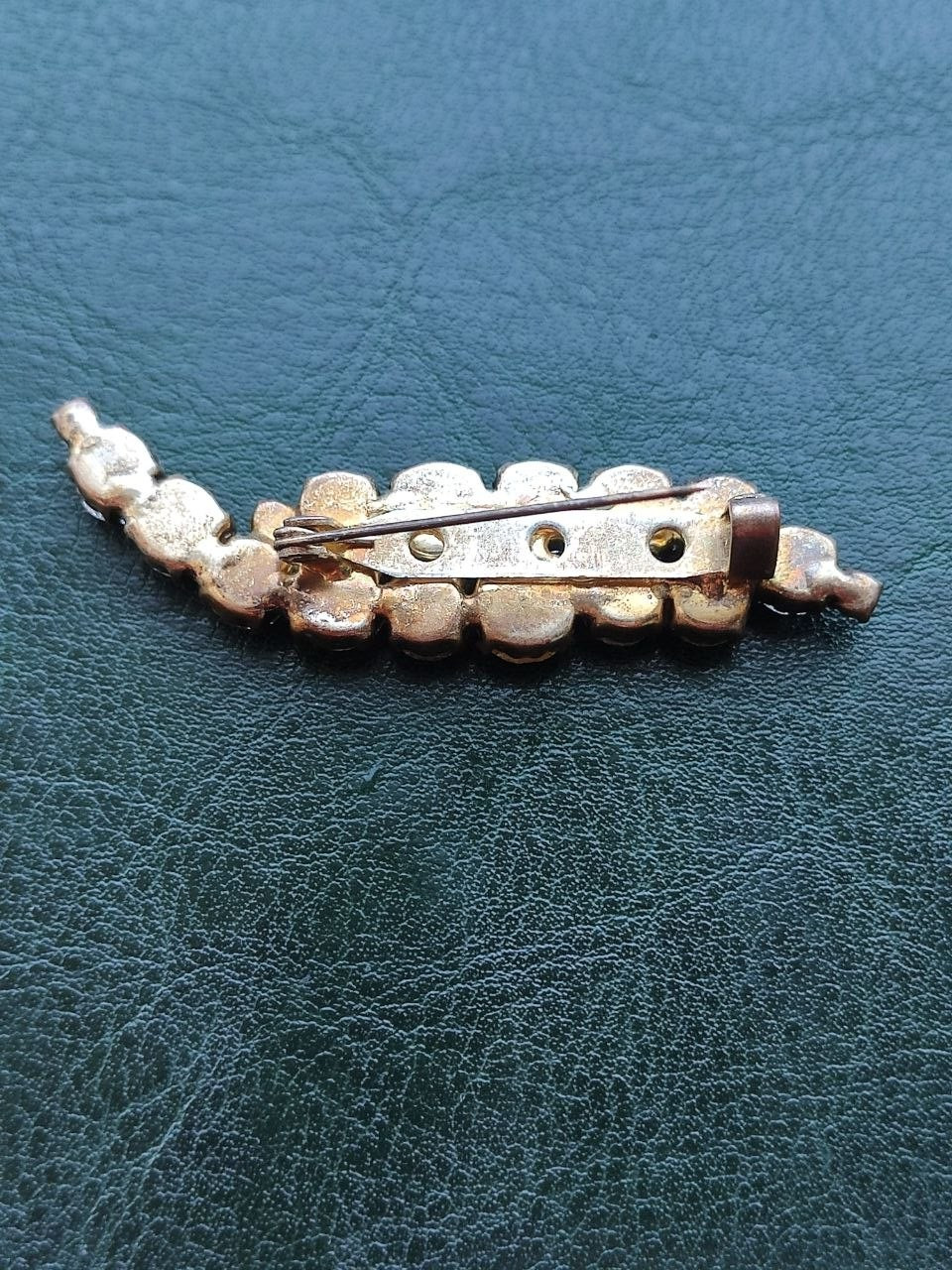 Vintage USSR Soviet Brooch Pin Clear Rhinestone Crystal Gold Tone Branch 1970s