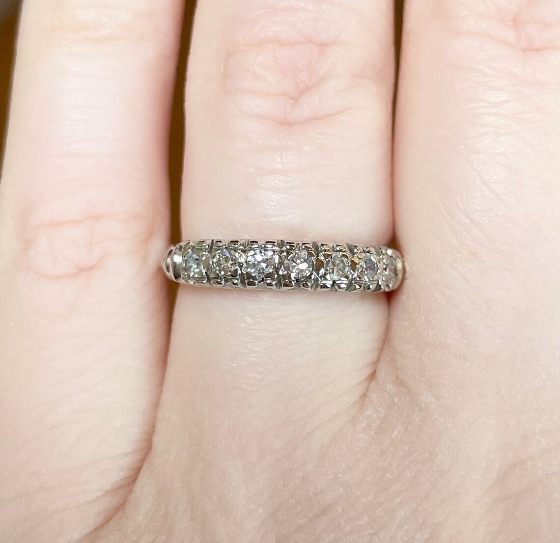 1/2 CTW White Round Cut Simulated Diamond Wedding Art Deco 925 Silver Band Ring