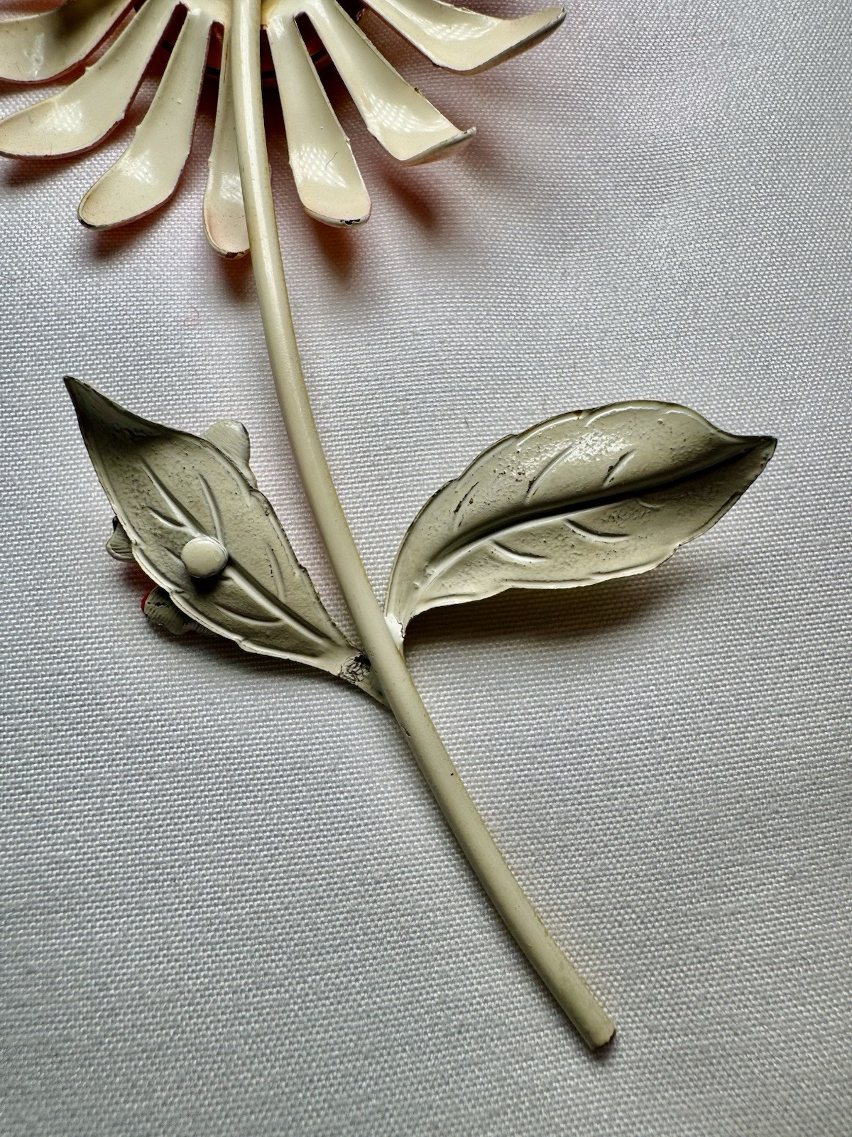Vintage Orange Yellow Metal Enamel Daisy Flower Floral Brooch Pin 4.25” Spring