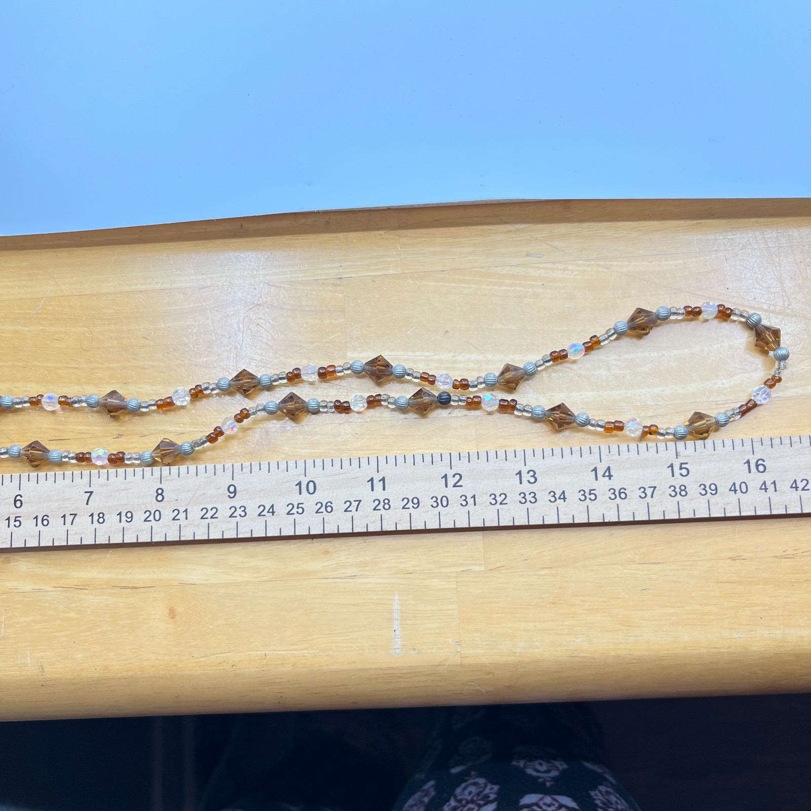 Vintage Amber Tone Crystal Beaded Necklace with AB Iridescent Accents Toggle