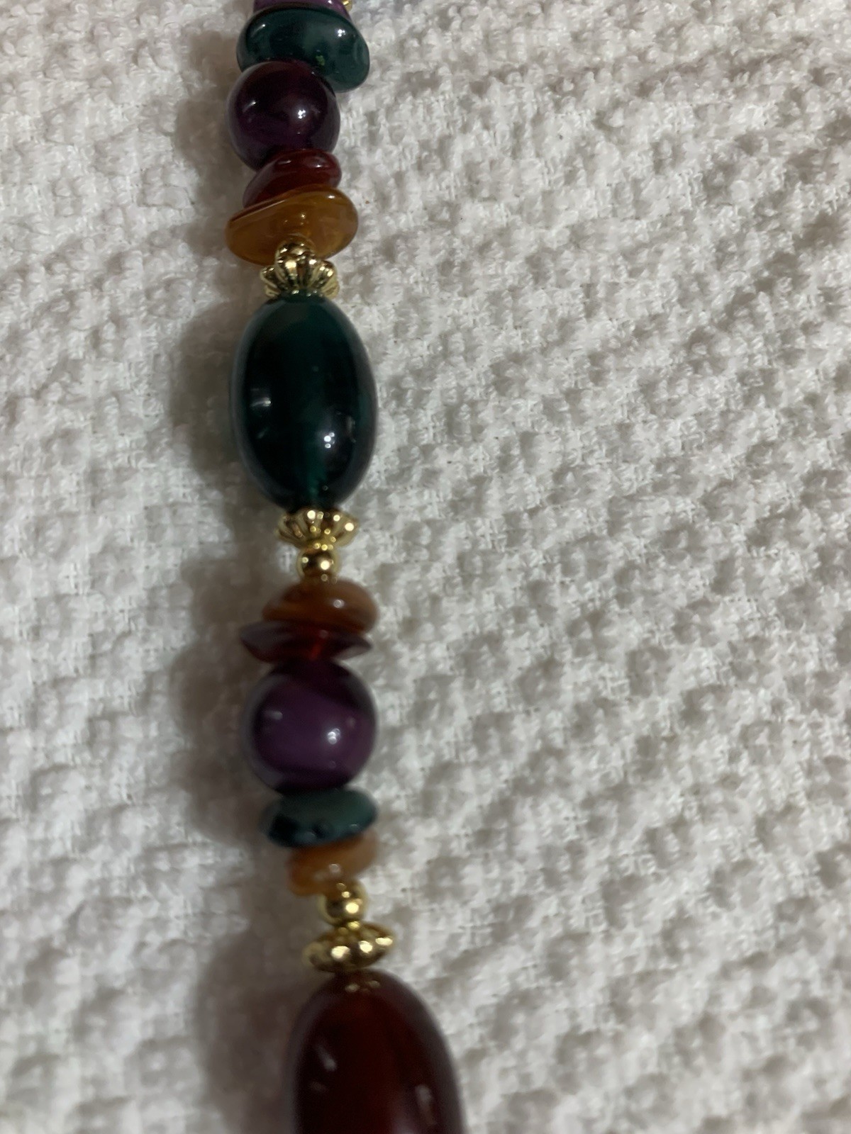 VTG Colorful Faux Stone Beaded Necklace with Gold Spacers Fall Colors