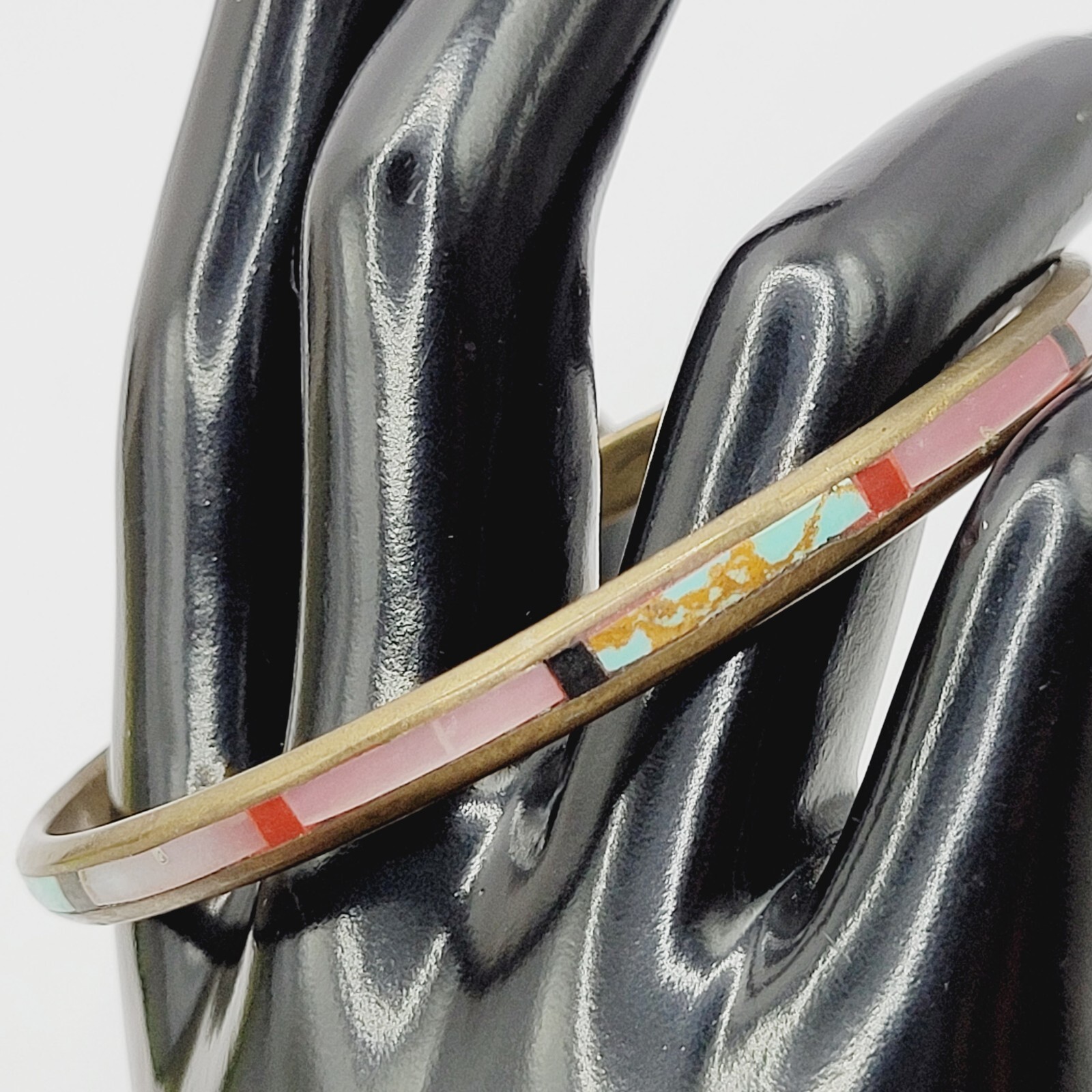 Handmade Southwestern Colorful Multi Stone Thin Inlay Vintage Bangle Bracelet