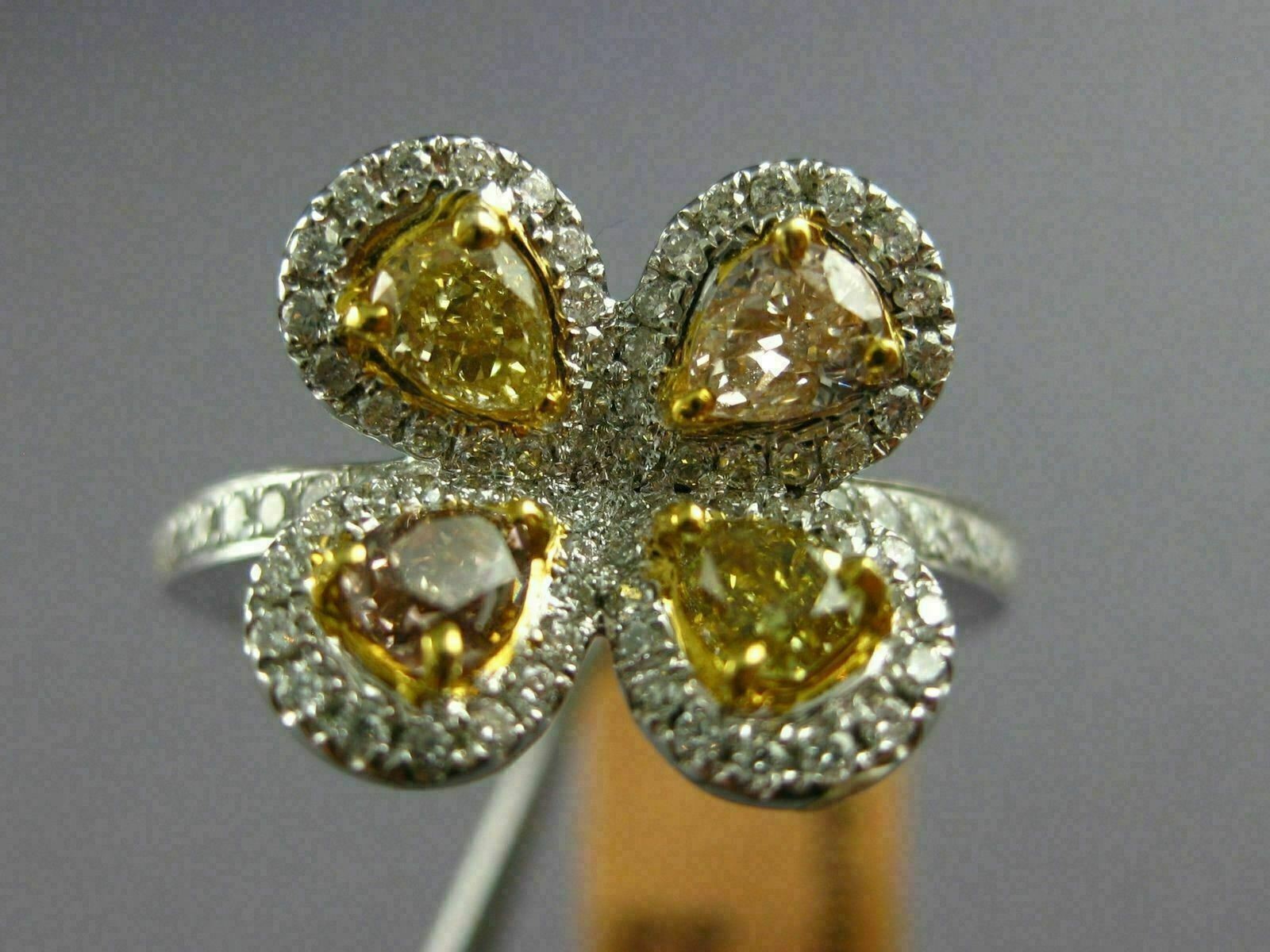 ESTATE WIDE 1.52CT MULTI COLOR DIAMOND 14KT 2 TONE GOLD CLOVER FLOWER LOVE RING