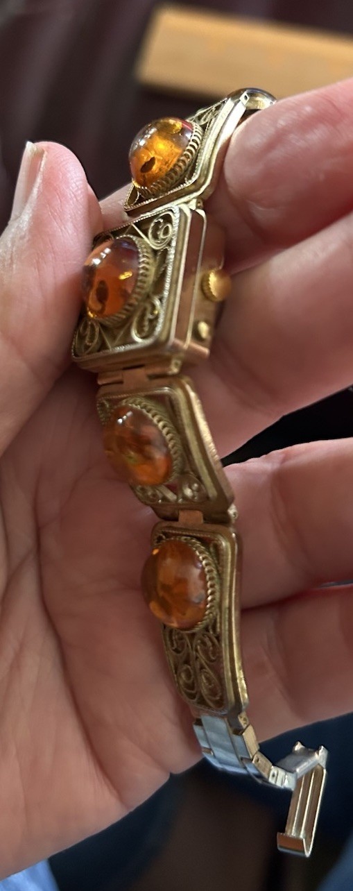 Vintage MCM Chika Baltic Amber Gold Plated 1950s USSR Hidden WATCH Bracelet