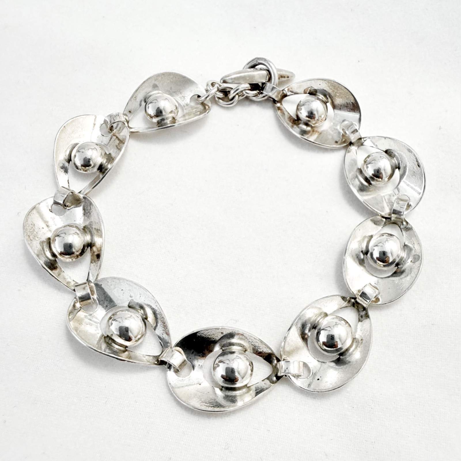 Vintage Sterling H.S Herman Seirsbol Modernist Leaf & Ball 7.25” Link Bracelet