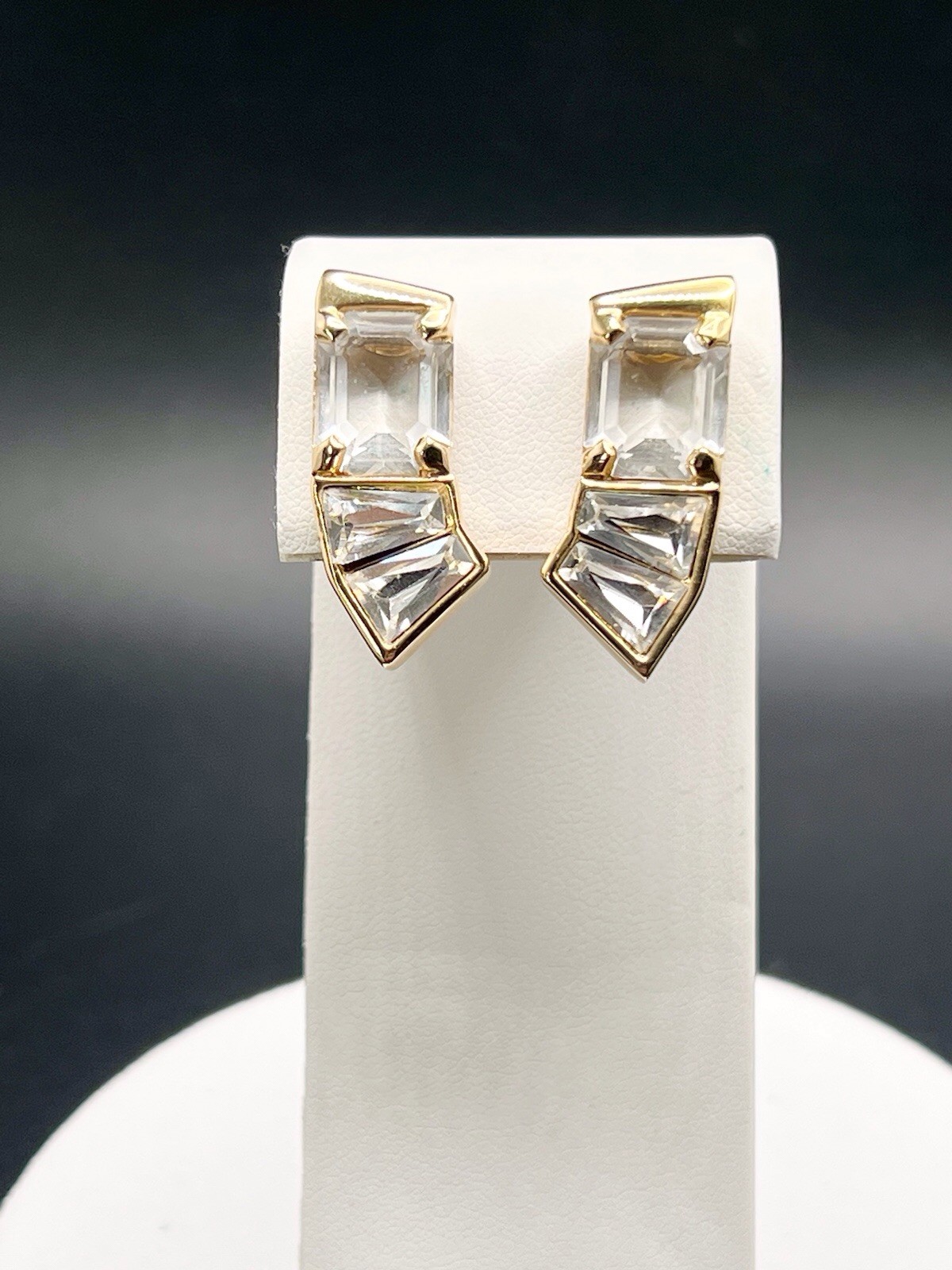 Vintage SWAROVSKI SAL Signed Pale Blue Crystal Gold Tone Clip On Earrings