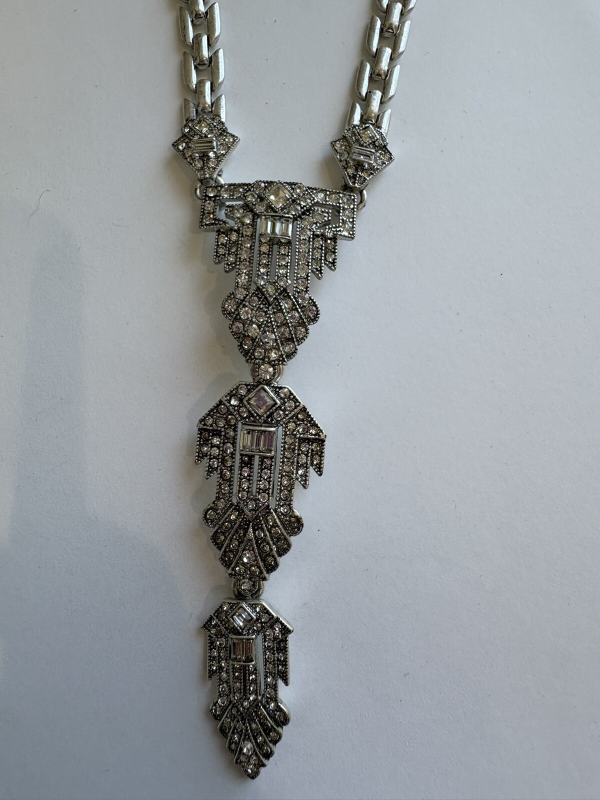 Stella & Dot Necklace Casablanca Rhinestone Silver Tone Convertible Pendant 18”
