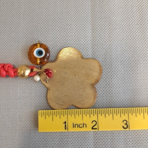 Women’ Handmade Flower Pendant Cord Necklace Red/Gold Boho,Brass 22.5 Inches