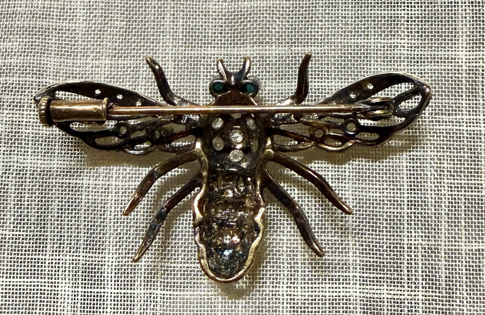 Vintage Sterling Silver Vermeil Bee Wasp Brooch Rhinestone Enamel Figural Pin