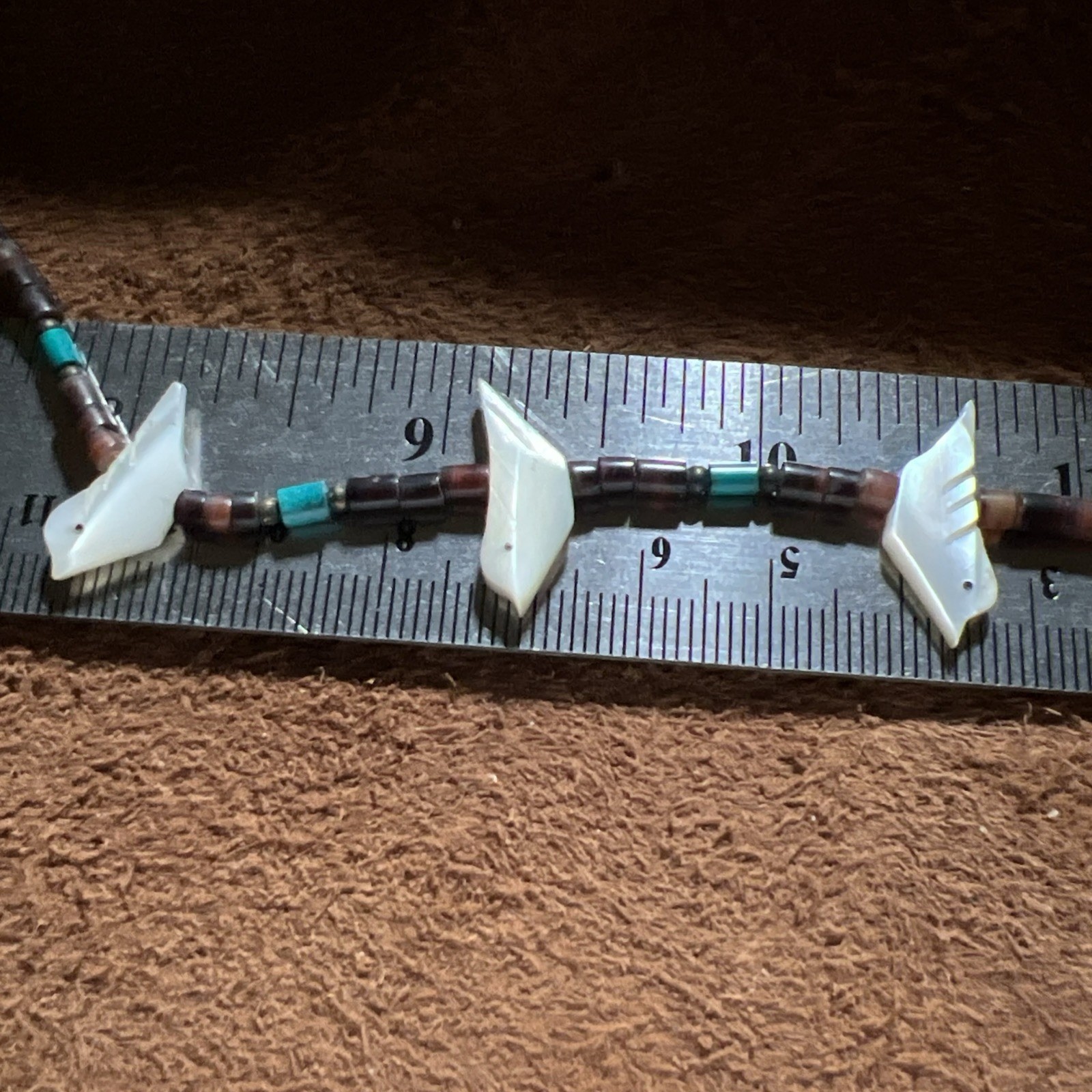 Native American Choker Necklace ~ MOP Bird Fetish Heishi Turquoise ~ 15.5” 7.6g