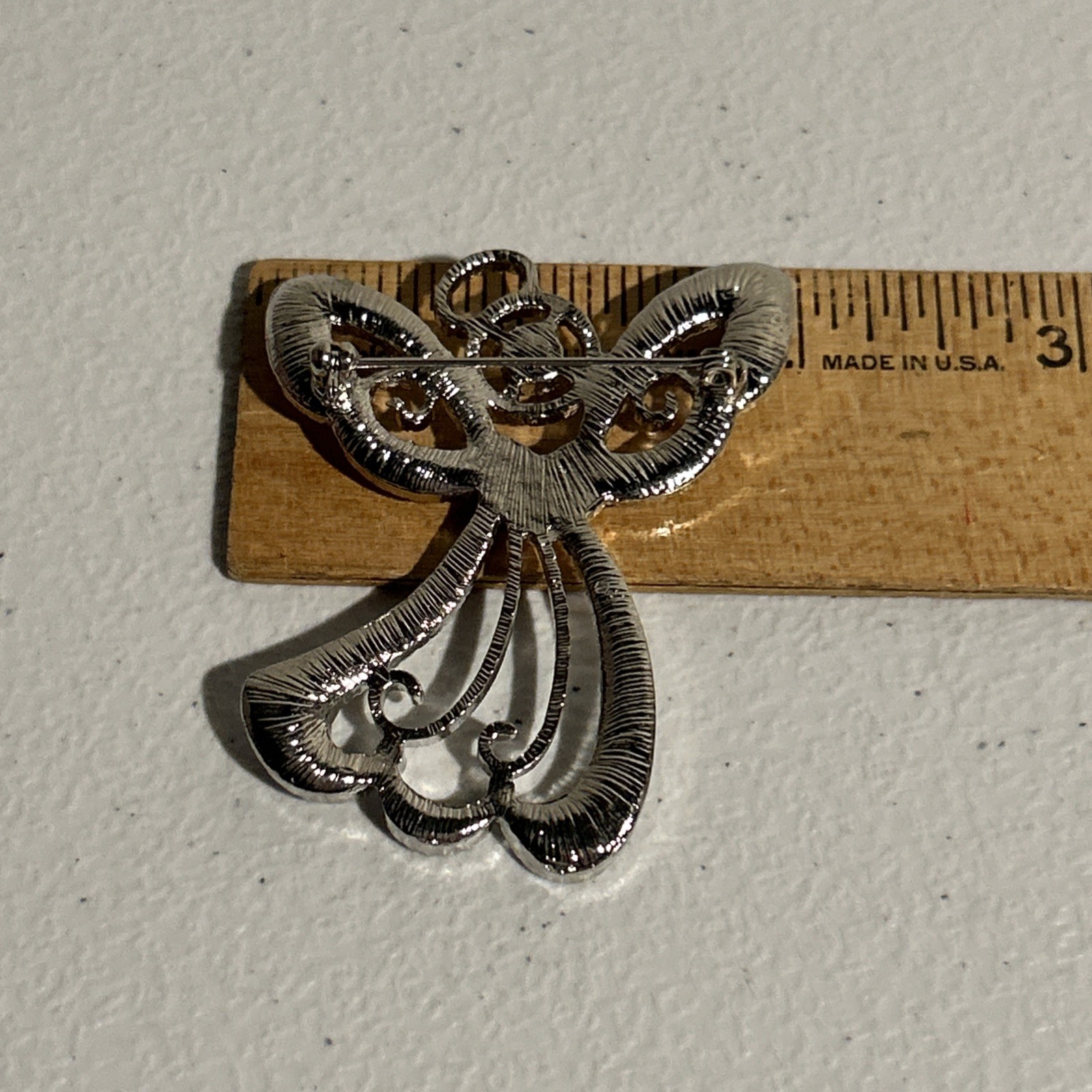 Angel Crystal Brooch Silver approximately 2 1/2” X 2”