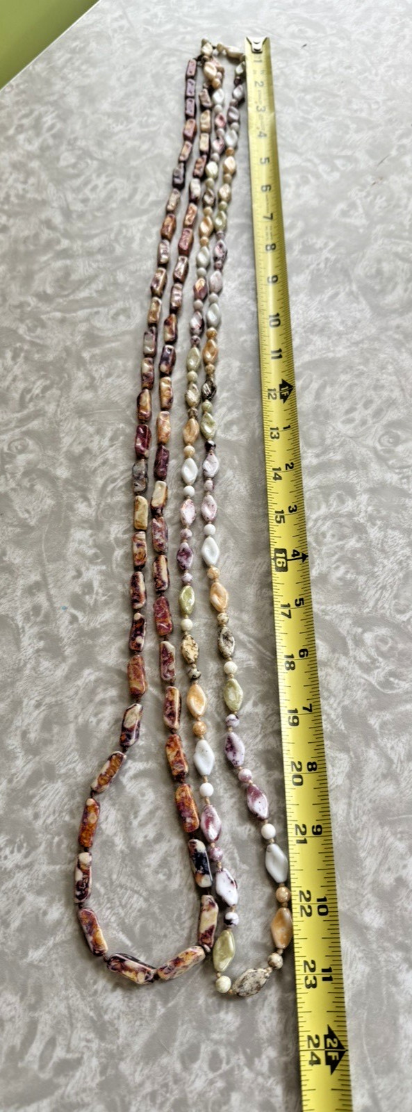 Lot of 2 SUPER LONG Vintage Polished Beads Stones Hand-knotted Shiny Necklaces