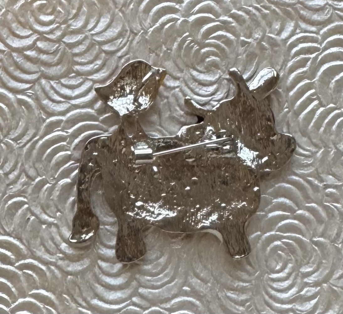 Enamel Cow / bird Brooch Pendant/ Enamel On Silver Tone Metal