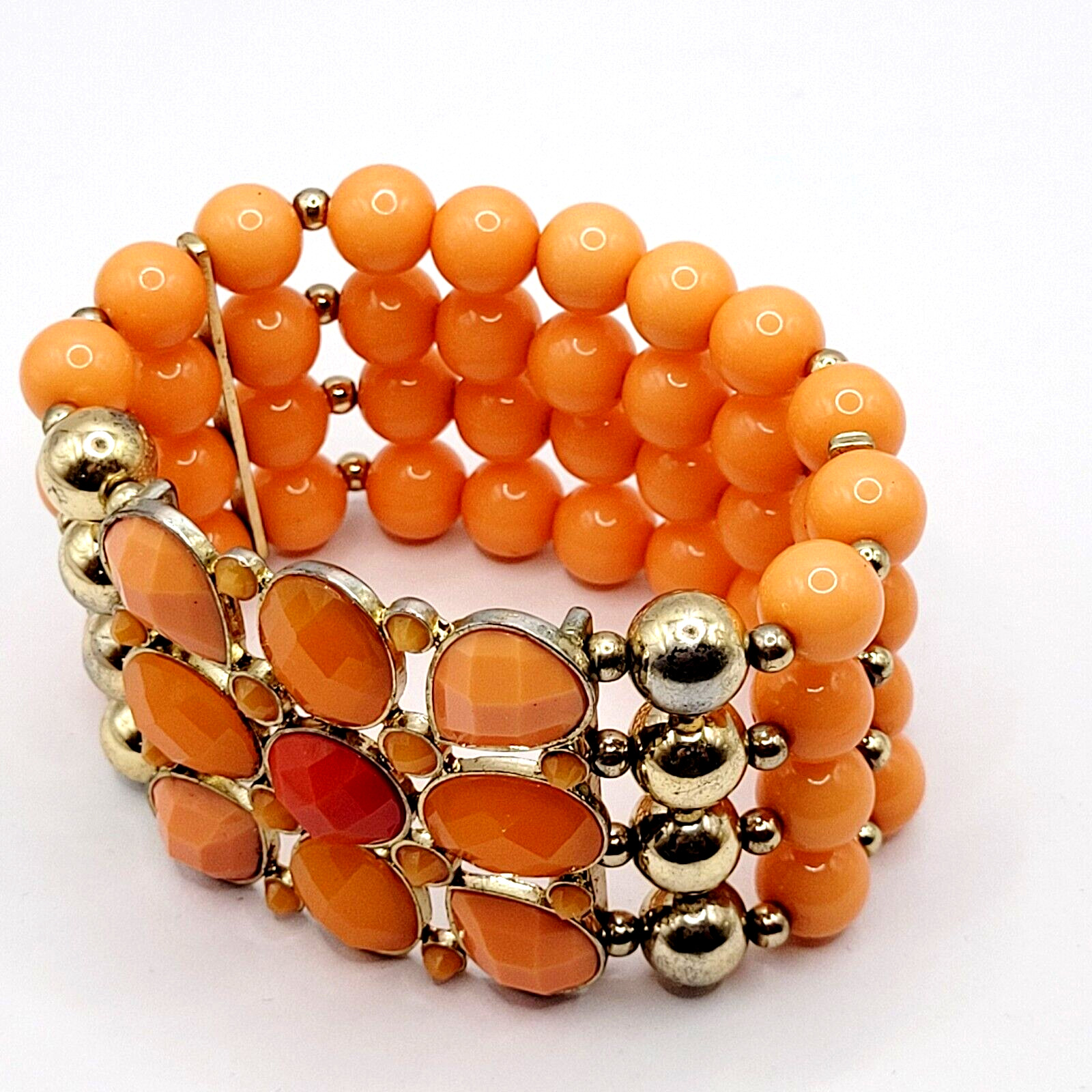 Orange Sherbet Melon Shade Wide Chunky Stretch Beaded Bangle Vintage Bracelet