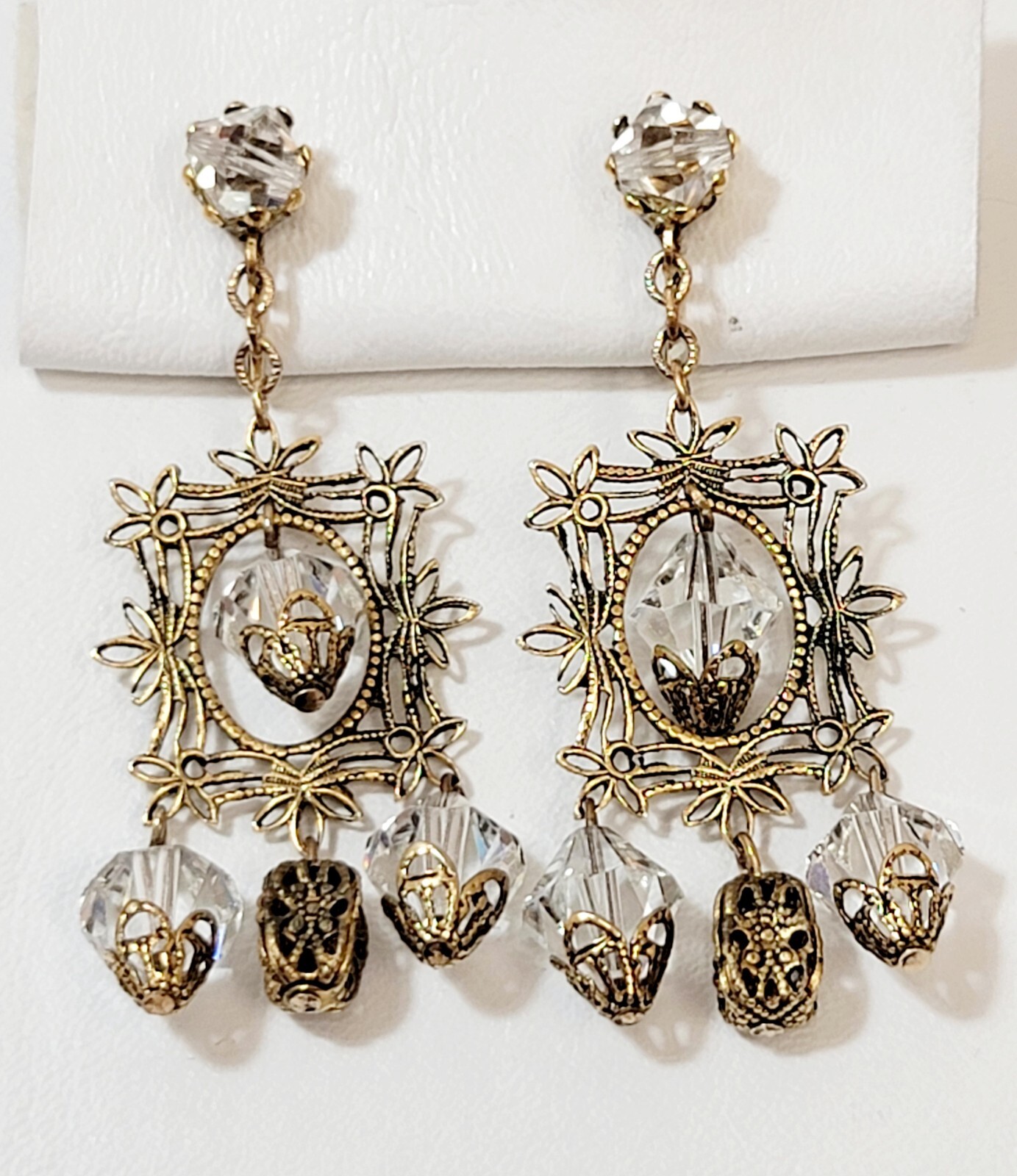 Vintage Crystal Bicone Beads Filigree Beads & Frames Dangle Drops Earrings