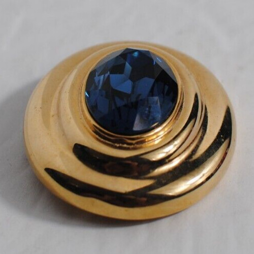 Vintage Oval Blue Glass Color Glass Gold Tone Brooch Pin 1 3/4 in. x 2 in.