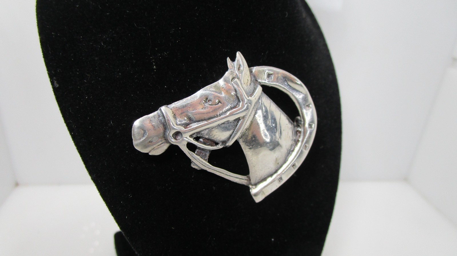 Vintage Equestrian Horse Head Winner Horseshoe Walter Lampl Sterling Pin 2″