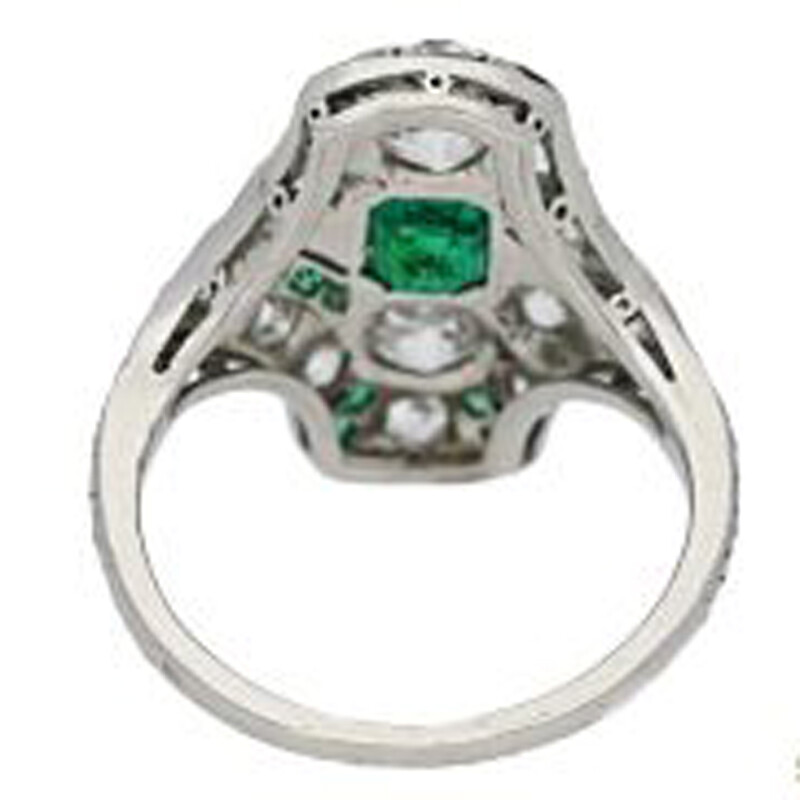 1.2Ctw Green Emerald & Round Simulated Diamond Art Deco Wedding 925 Silver Ring