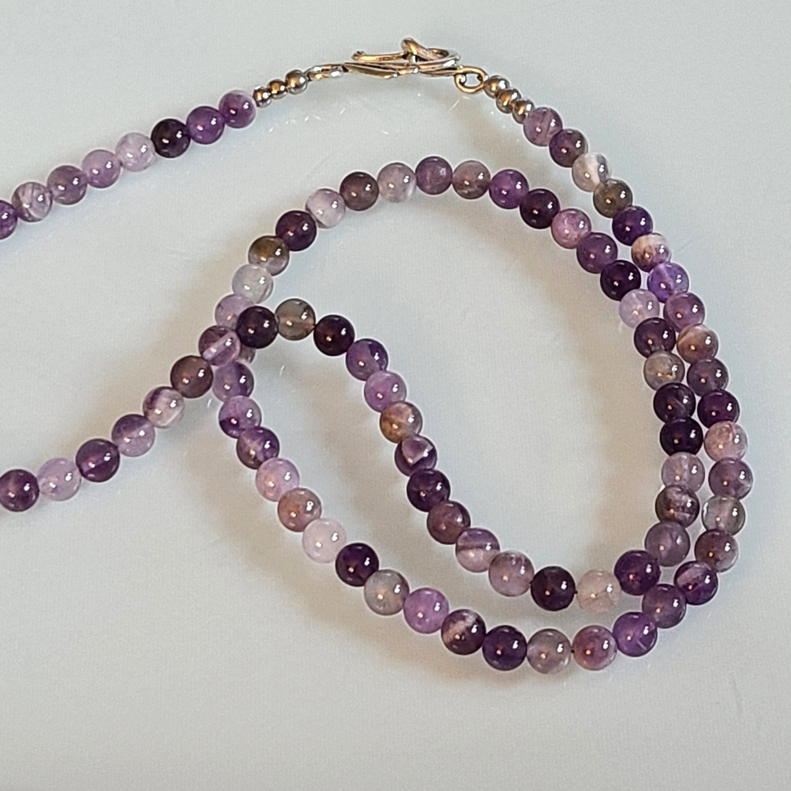 Vintage Natural Amethyst Bead Necklace – Artisan Silver Scroll Hook Clasp