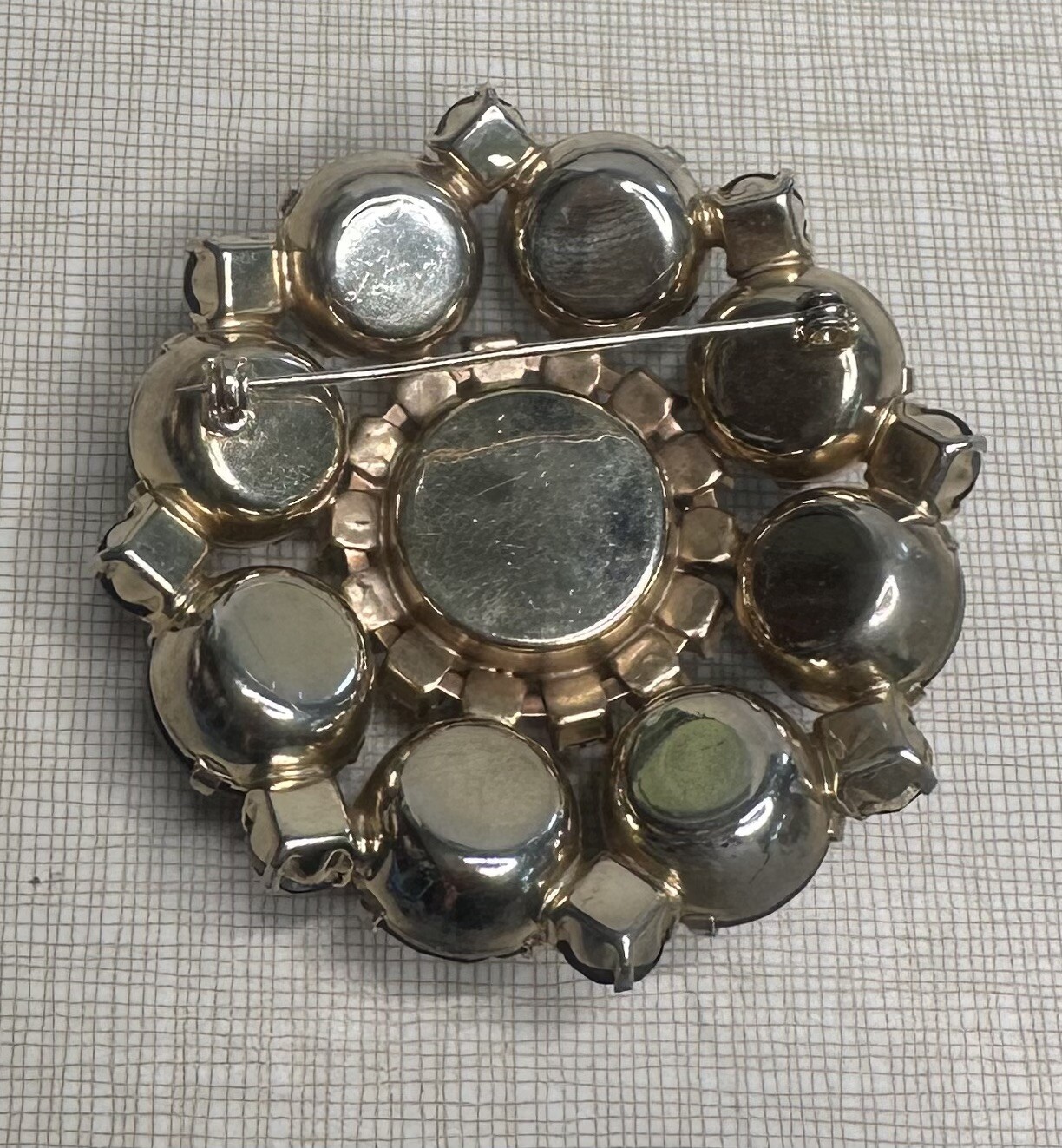 Vintage Round Amethyst Gold Brooch Approximately 2”