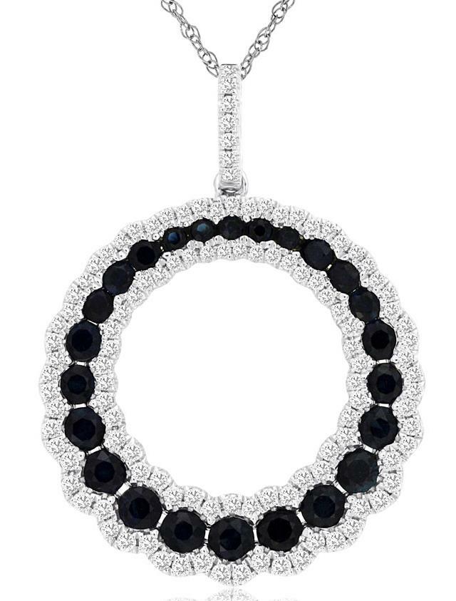 1.53CT DIAMOND & AAA SAPPHIRE 14KT WHITE GOLD 3D CIRCLE OF LIFE FLOATING PENDANT