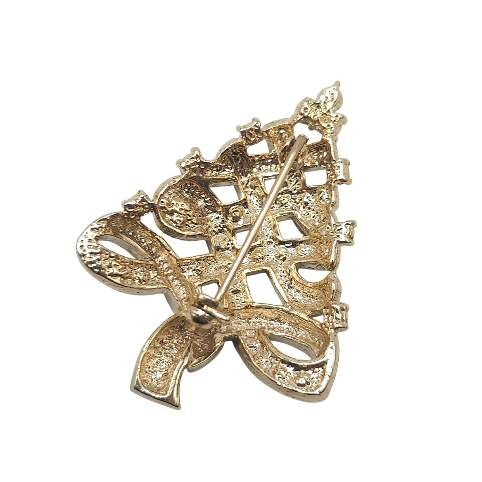 Vintage Christmas Tree Brooch With Rhinestones & Enamel Finish