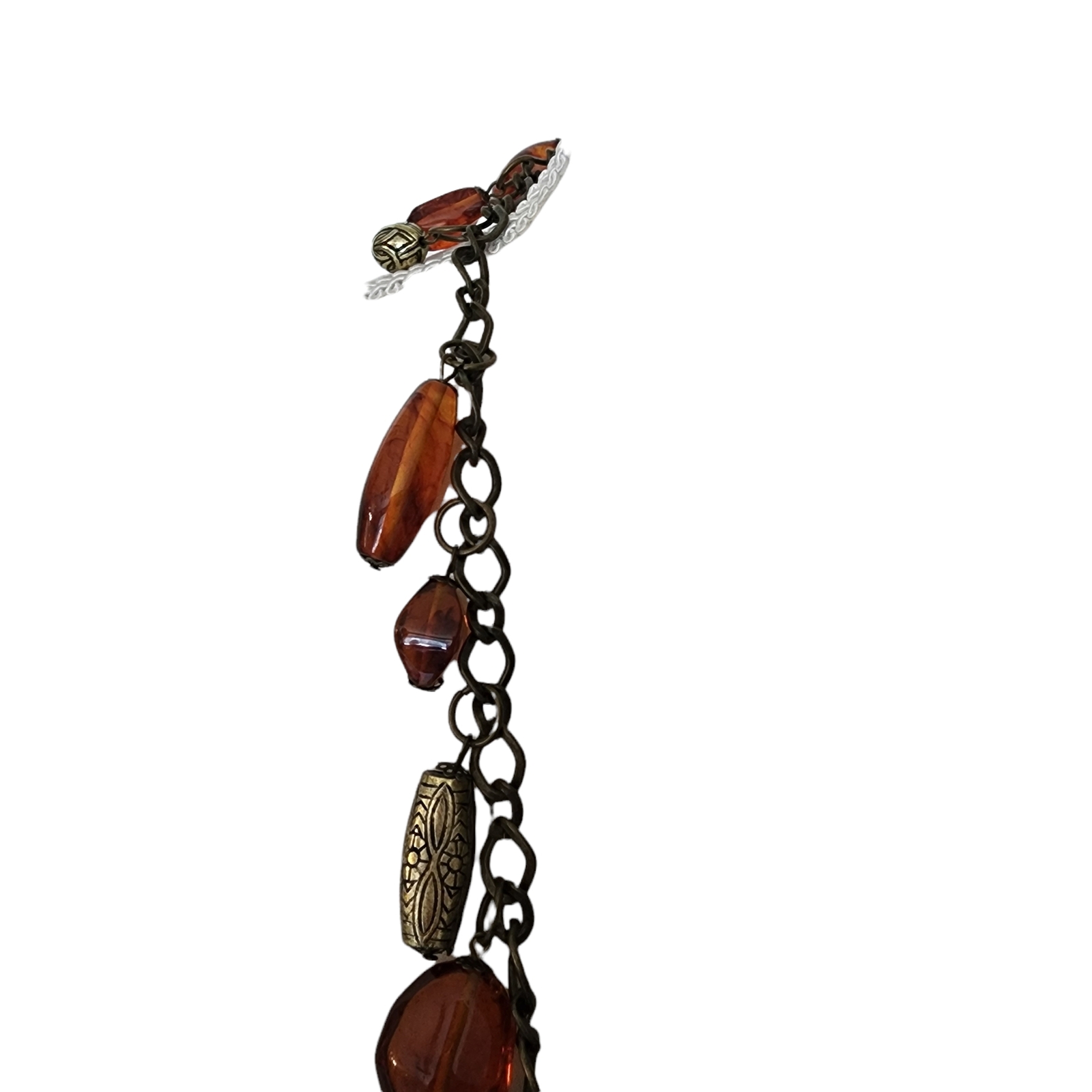 Vintage Necklace Amber Color Beaded Heart Drops Extra Long Different Shapes Vale