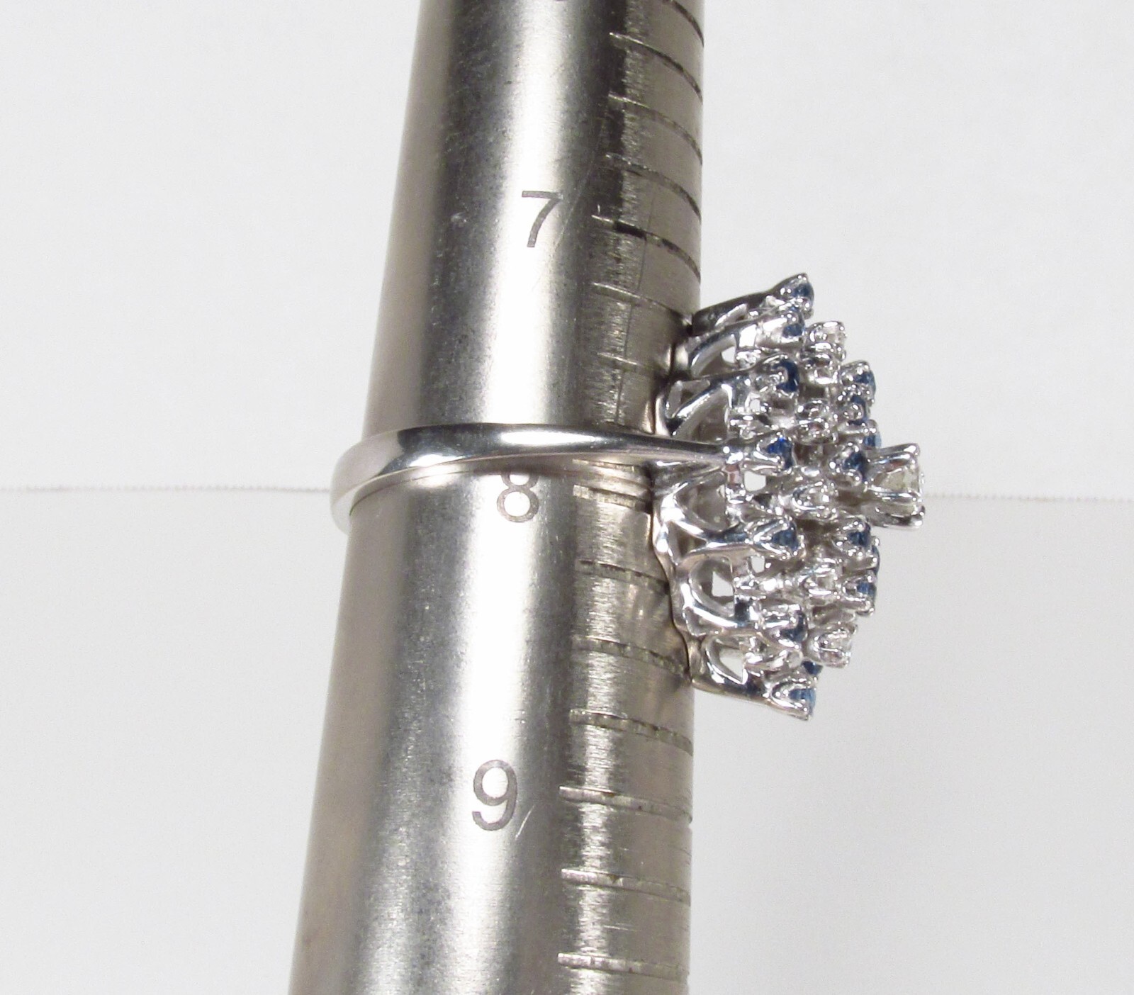 Vintage ODI NY USA 14K White Gold 0.75 ctw Diamond Sapphire Cocktail Ring Sz 8