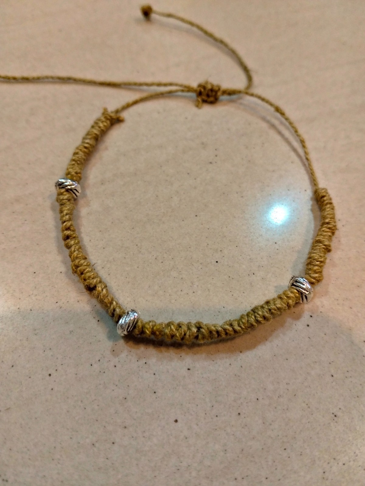 Adjustable Hemp Bracelet with Natural Marigold & Rust Dye – Boho Style