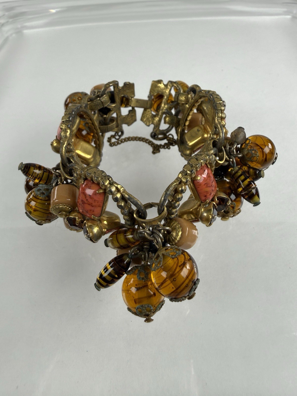 Vtg Cha Cha Beaded Bracelet Expansion Band Burgundy, Red & Silver Tone 6”