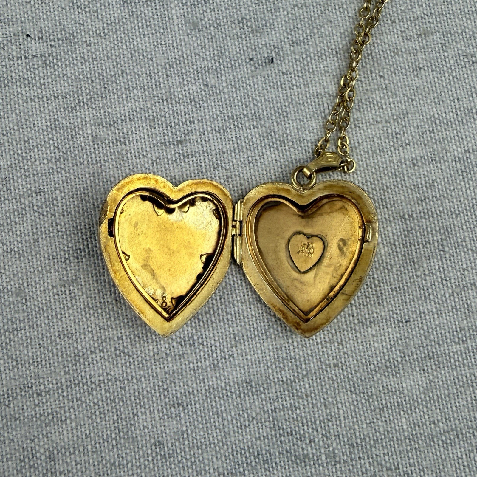 Antique Victorian Art Deco Gold Filled Diamond Heart Locket Pendant Necklace