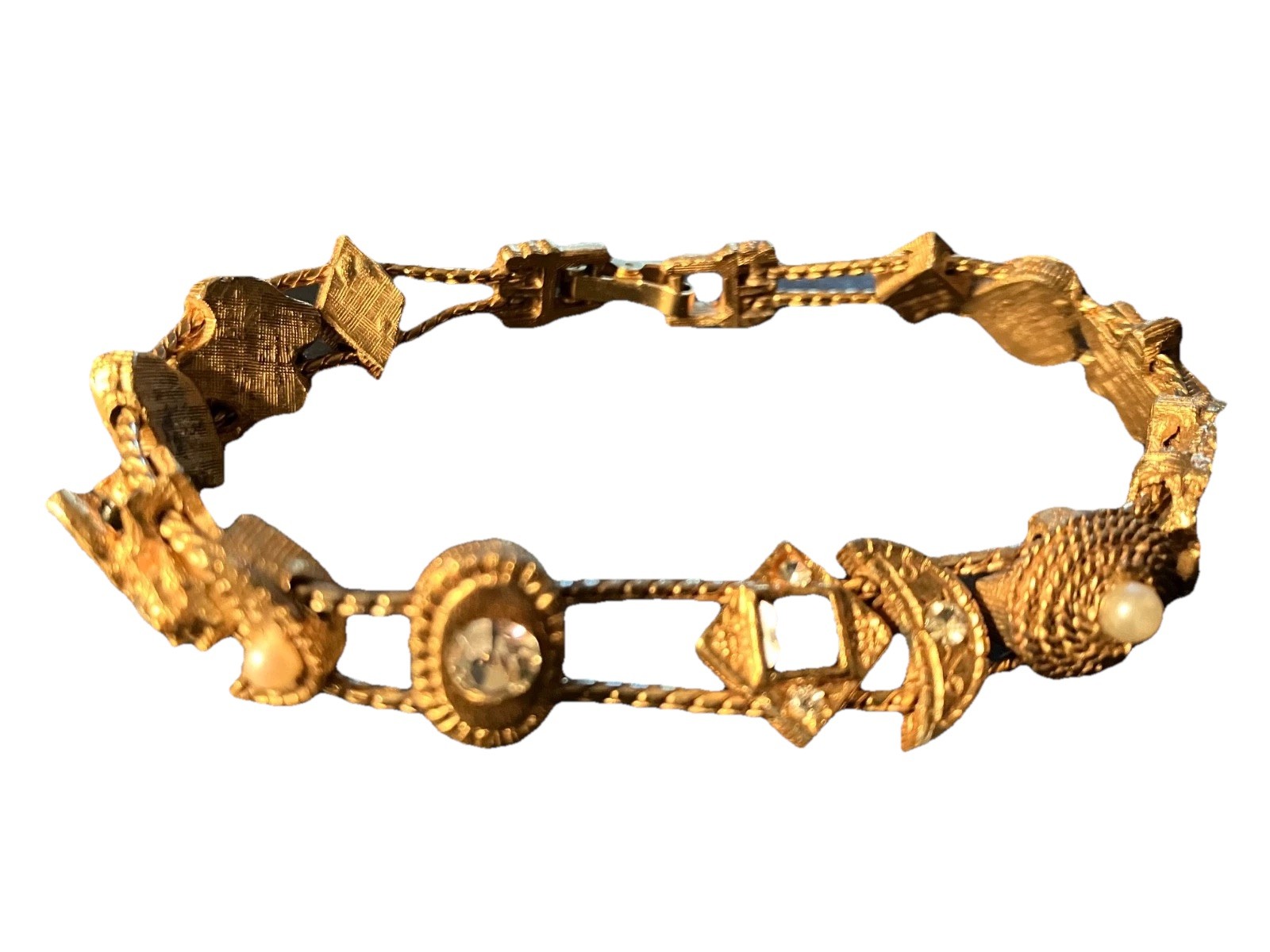 Vintage Gold tone Victorian Revival Cabochon Star Fly Slider Bracelet