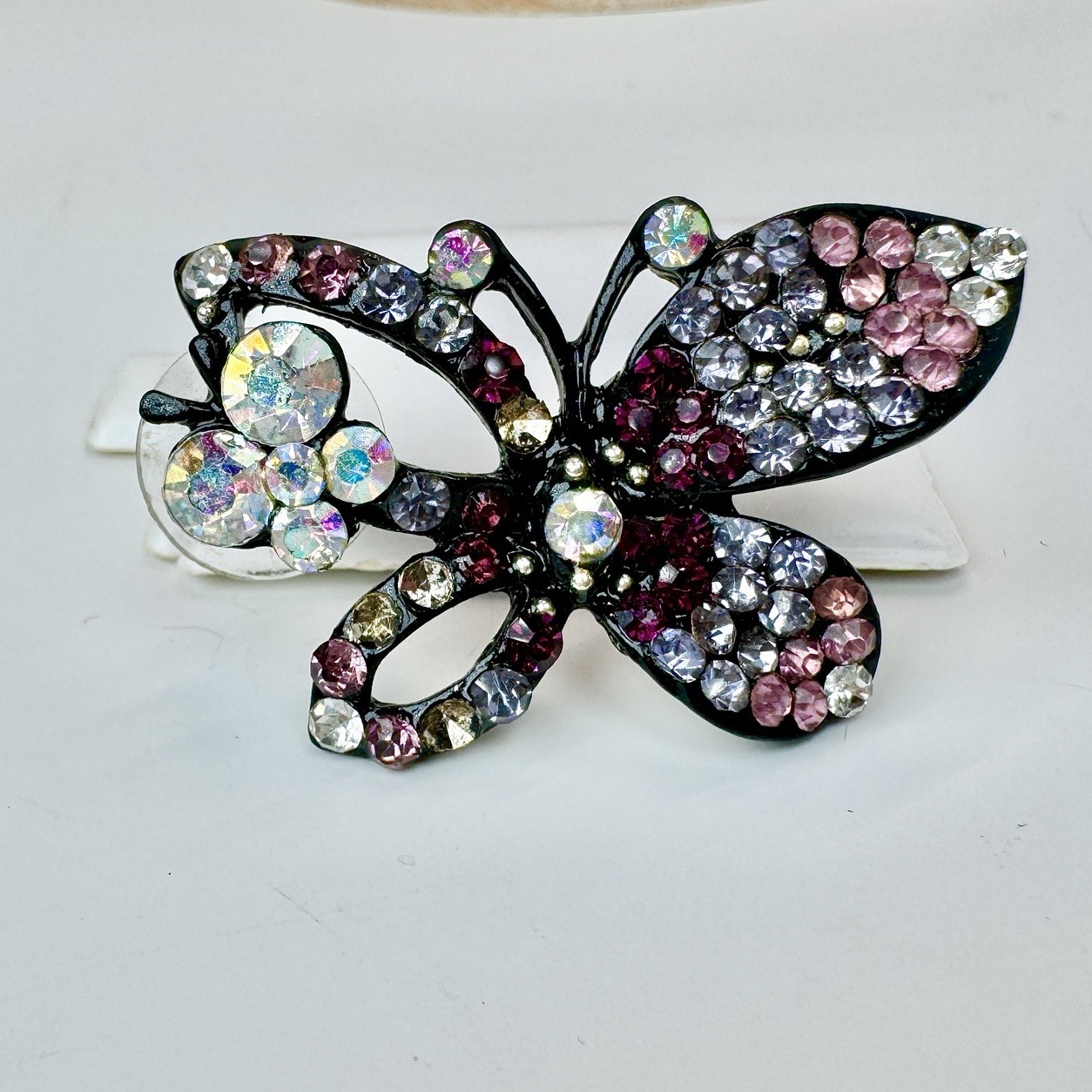 Vintage Purple Blue Green Crystal Butterfly Brooch