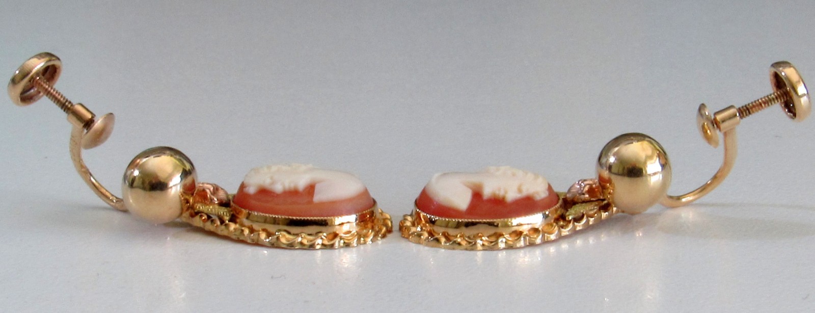 10K Gold – BDA Cameo Tear Drop, Screw Type Earrings – FREE Shipping!