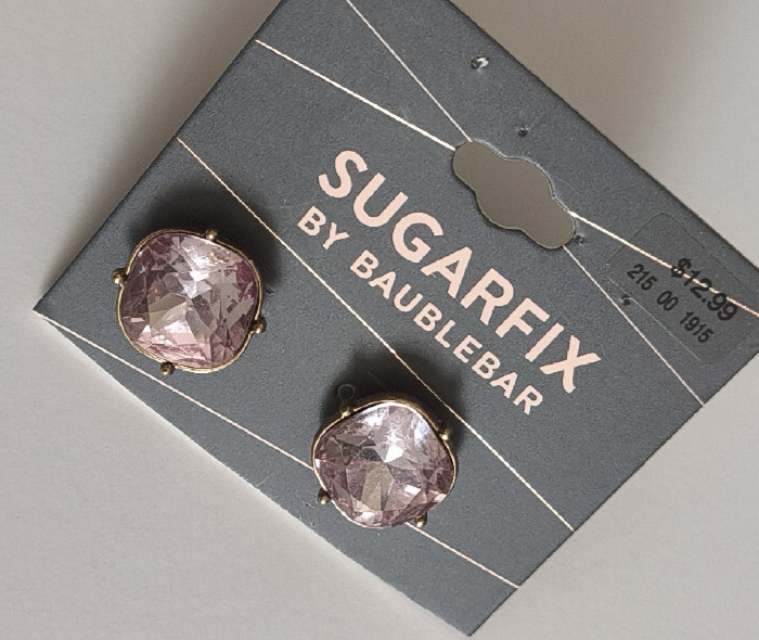 SUGARFIX BY BAUBLEBAR Earrings SOFT PINK CUT STONE Gold Tone Setting NWT