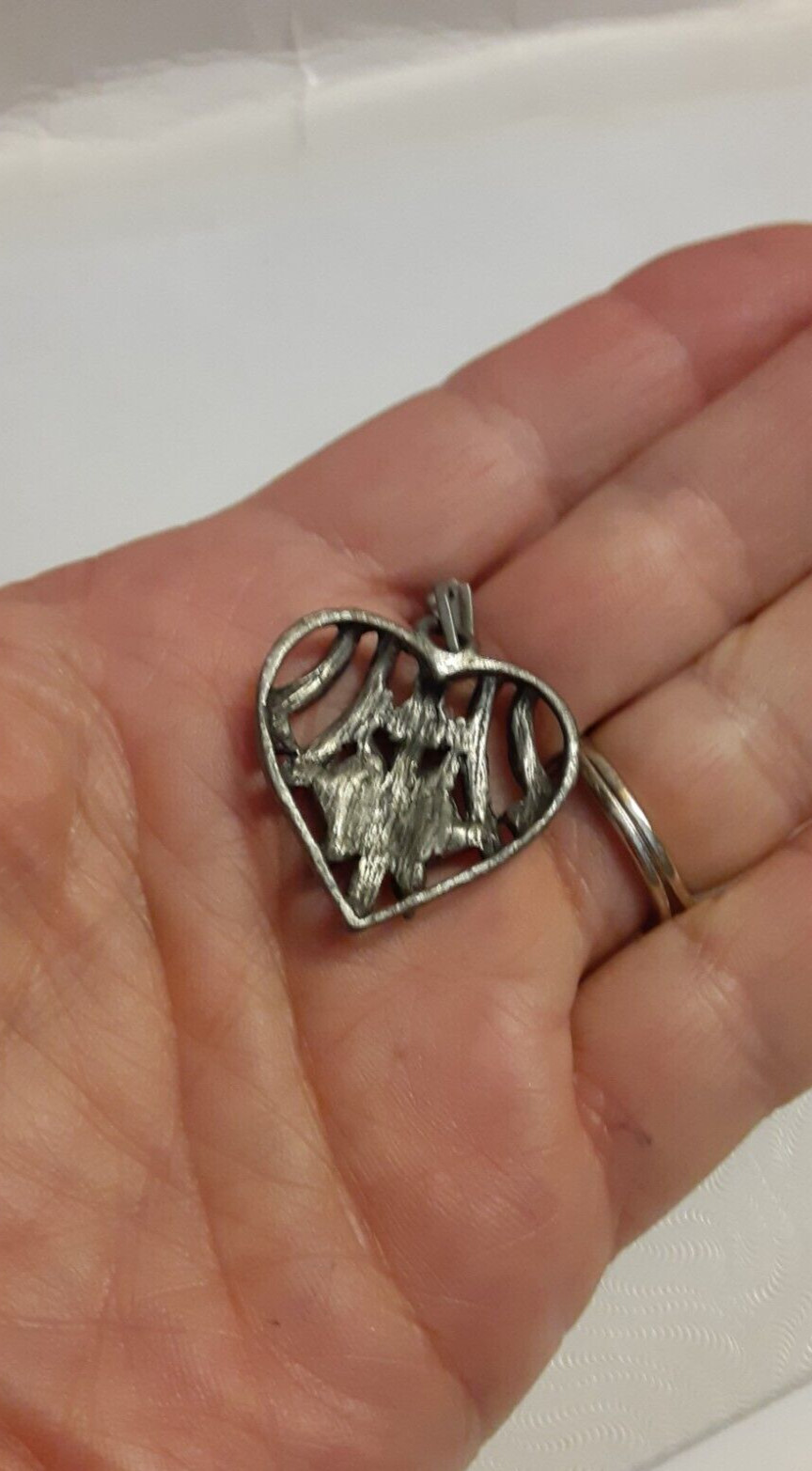 Vintage Pewter Openwork Pendant or Zipper Pull w/Enamel & Rhinestones