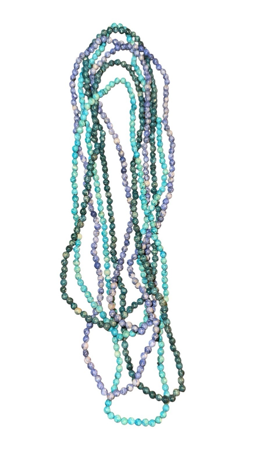 Vintage 80s Blue Green Beaded Twist Necklace Lot Multi Strand No Clasp Statement