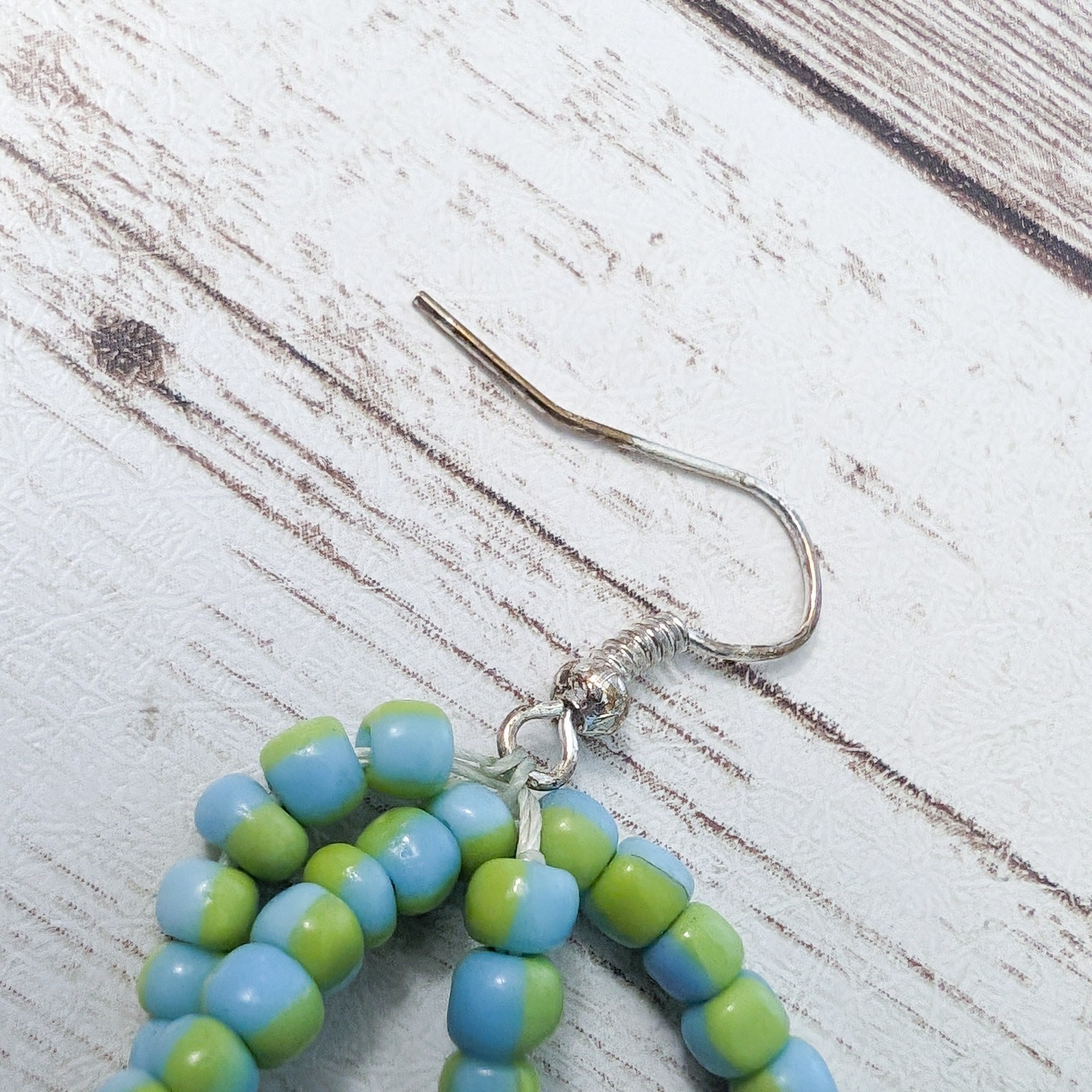 Vintage Earrings For Pierced Ears Light Blue & Green Beaded Dangle