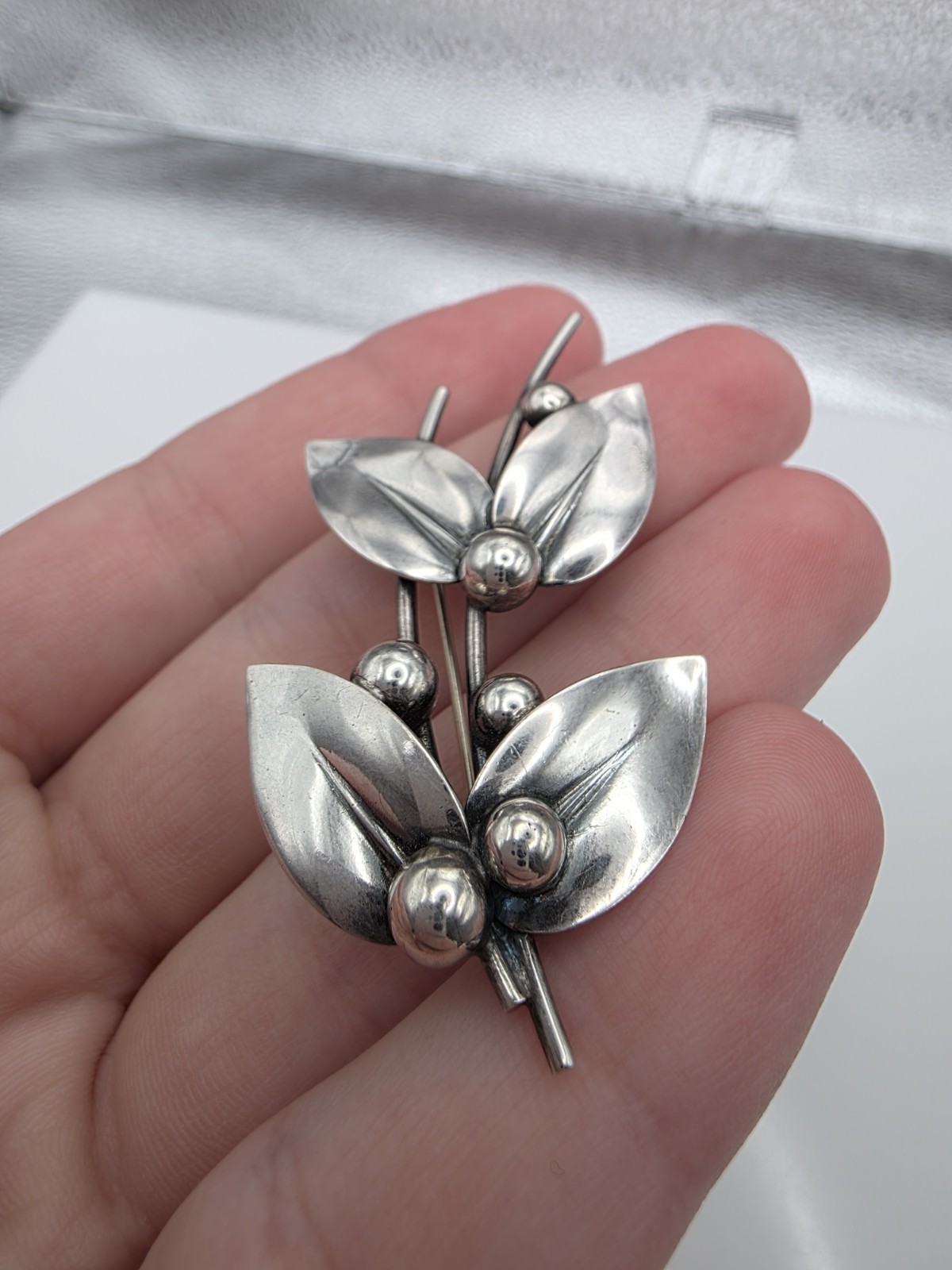 Vintage N.E. FROM Denmark Sterling Silver 925 Leaves And Berries Pin / Brooch