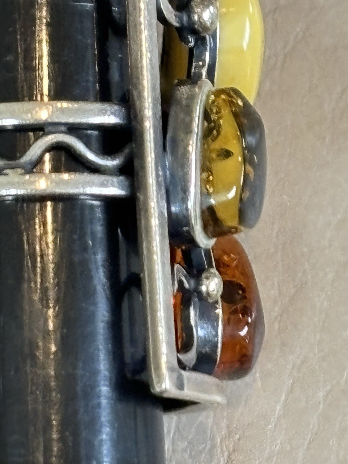 Vtg. HALLMARKED 925 Head Facing Right STERLING SILVER AMBER RING Hand Made 7.5