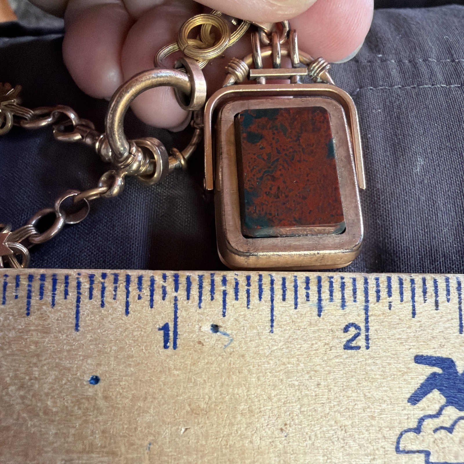 Victorian Lovely 59g Gold Fill Book Link Necklace GF Agate Bloodstone Locket Fob