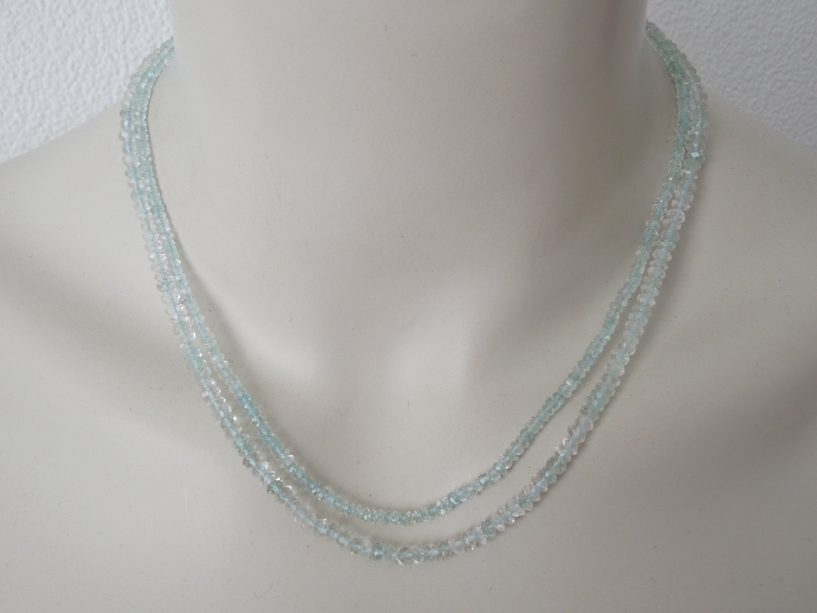 Aquamarine Necklace 375 Gold 2 Strand Faceted Rondelle 19,1 g/45 cm/Ø 0,3-0,4cm